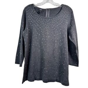 Alfani Woman Grey Rhinestone Embellished Cotton Knit Top 0X
